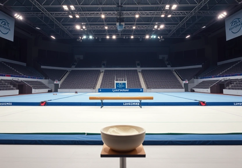 Ginásio de ginástica artística vazio antes da competição